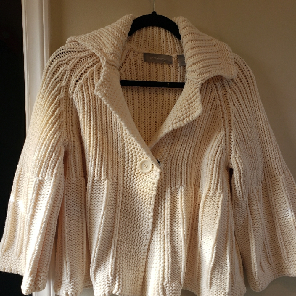 Cream Cardigan  Cotton Sweater Liz Claiborne